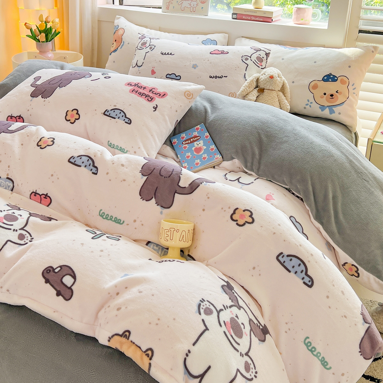 LIFE.丽芙 2025秋冬新款A类牛奶绒加厚保暖单被套 萌喵酷狗