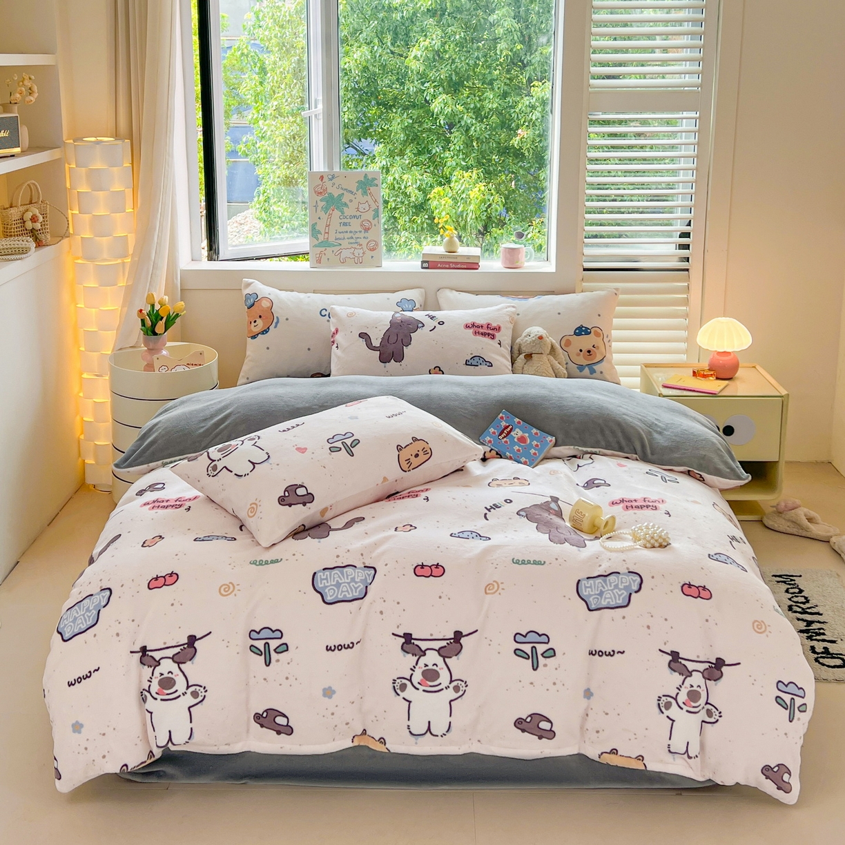 91家纺网 家纺一手货源 找家纺 LIFE.丽芙 2025秋冬新款A类牛奶绒加厚保暖单被套 萌喵酷狗