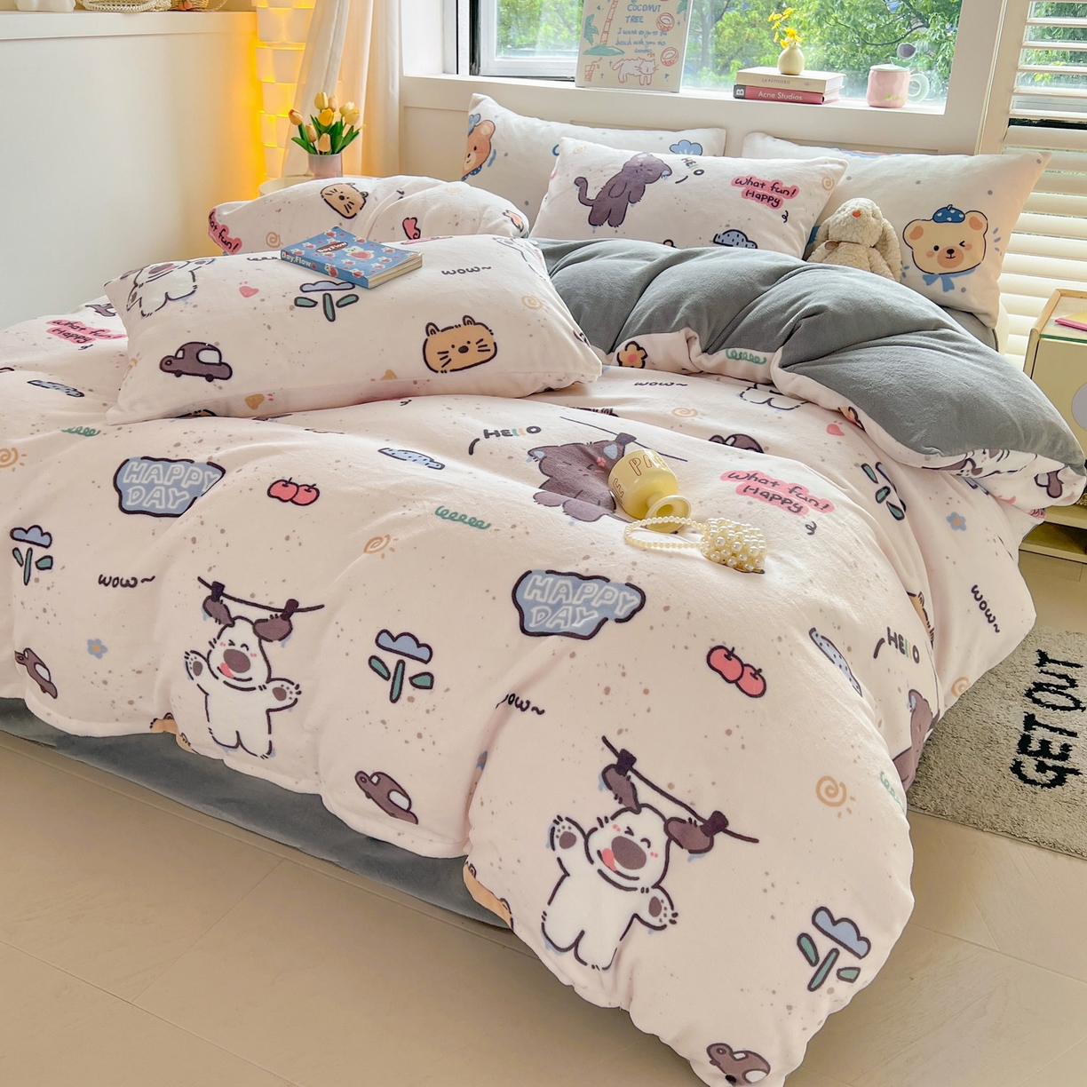 91家纺网 家纺一手货源 找家纺 LIFE.丽芙 2025秋冬新款A类牛奶绒加厚保暖单被套 萌喵酷狗