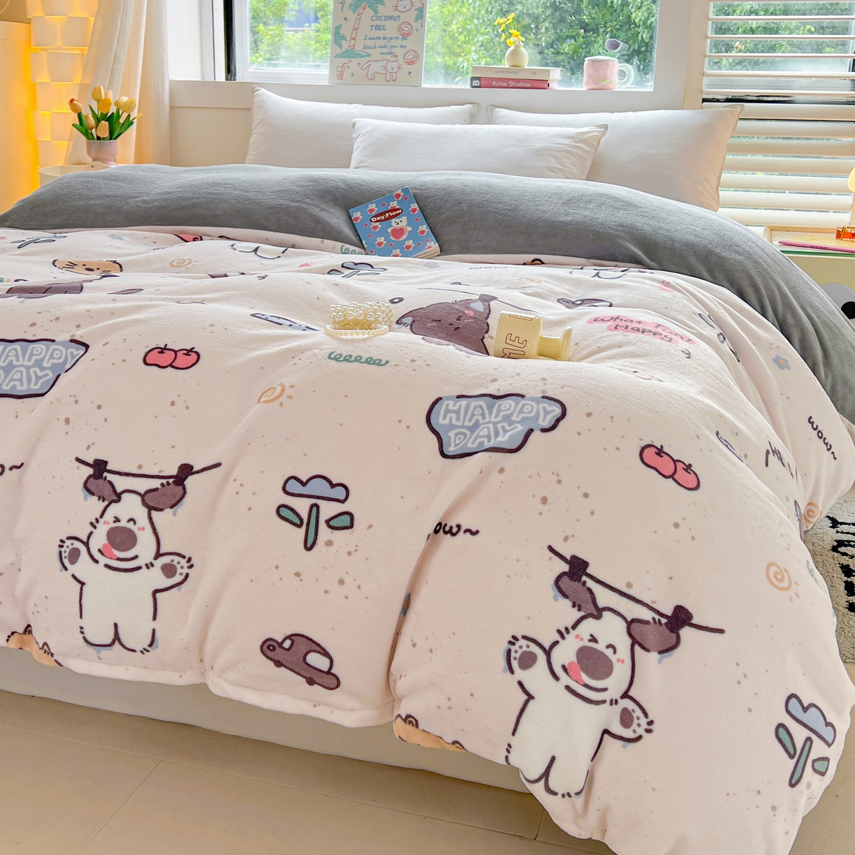 91家纺网 家纺一手货源 找家纺 LIFE.丽芙 2025秋冬新款A类牛奶绒加厚保暖单被套 萌喵酷狗