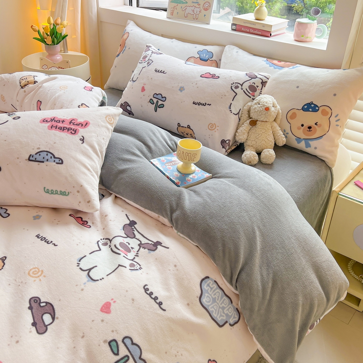 91家纺网 家纺一手货源 找家纺 LIFE.丽芙 2025秋冬新款A类牛奶绒加厚保暖单被套 萌喵酷狗