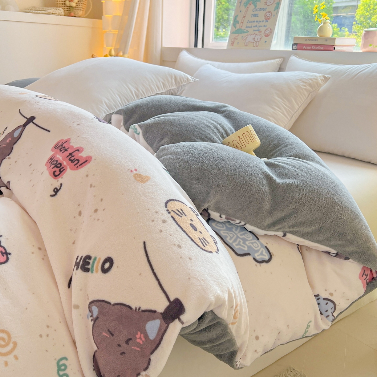 91家纺网 家纺一手货源 找家纺 LIFE.丽芙 2025秋冬新款A类牛奶绒加厚保暖单被套 萌喵酷狗