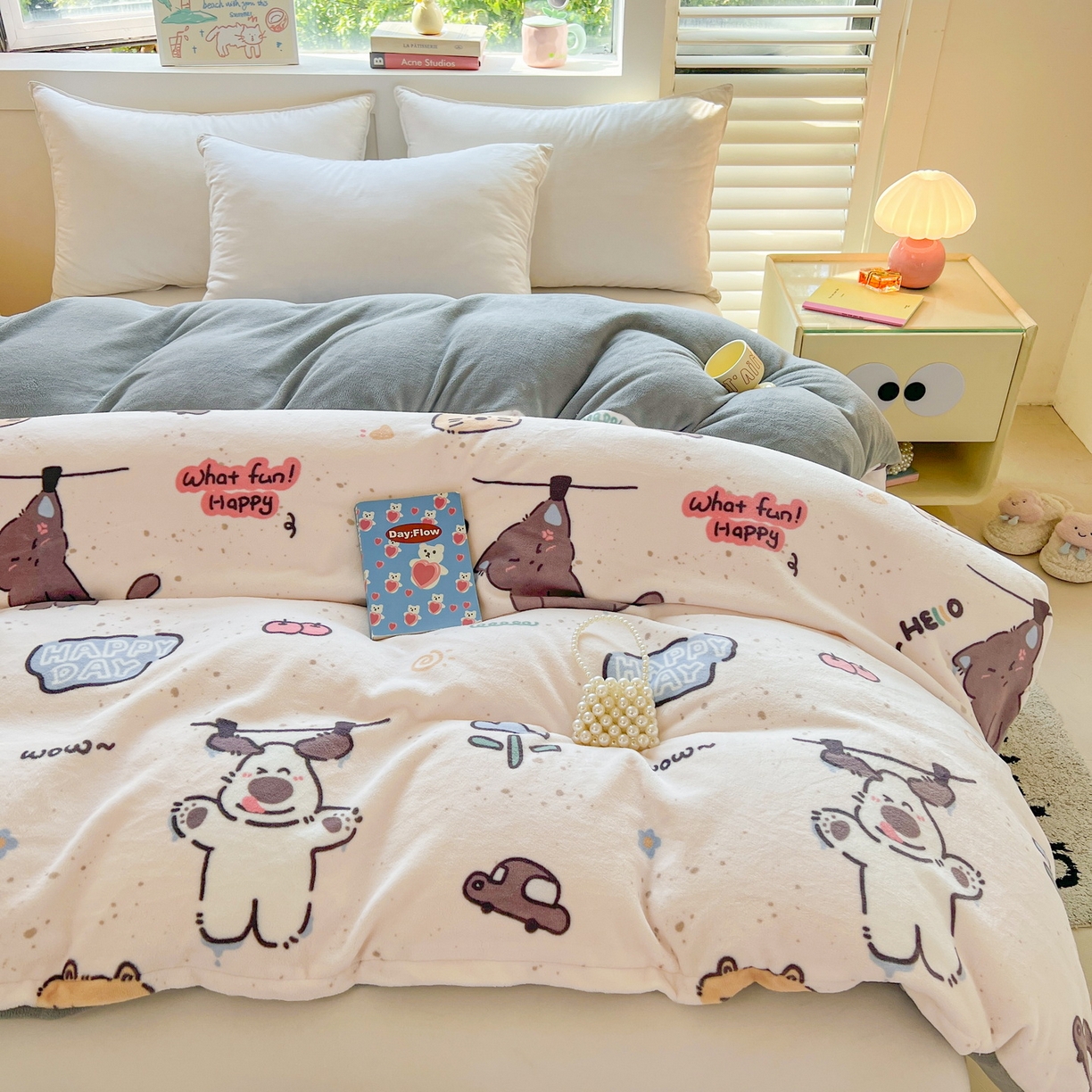 91家纺网 家纺一手货源 找家纺 LIFE.丽芙 2025秋冬新款A类牛奶绒加厚保暖单被套 萌喵酷狗