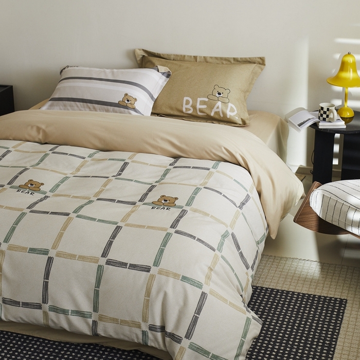 91家纺网 家纺一手货源 找家纺 由丽2025新款卡通磨毛印花四件套（控价券后不低于小号190，标准210，加大225） 可爱熊-绿