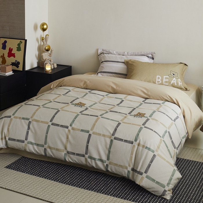 91家纺网 家纺一手货源 找家纺 由丽2025新款卡通磨毛印花四件套（控价券后不低于小号190，标准210，加大225） 可爱熊-绿