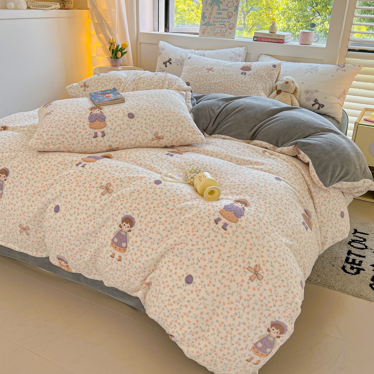 91家纺网 家纺一手货源 找家纺 LIFE.丽芙 2025秋冬新款A类牛奶绒加厚保暖单被套 甜美女孩