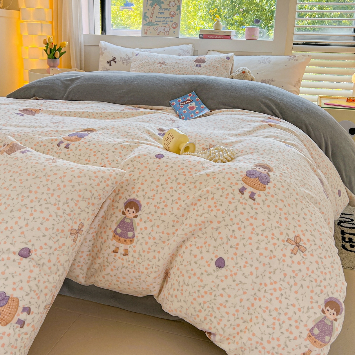 91家纺网 家纺一手货源 找家纺 LIFE.丽芙 2025秋冬新款A类牛奶绒加厚保暖单被套 甜美女孩