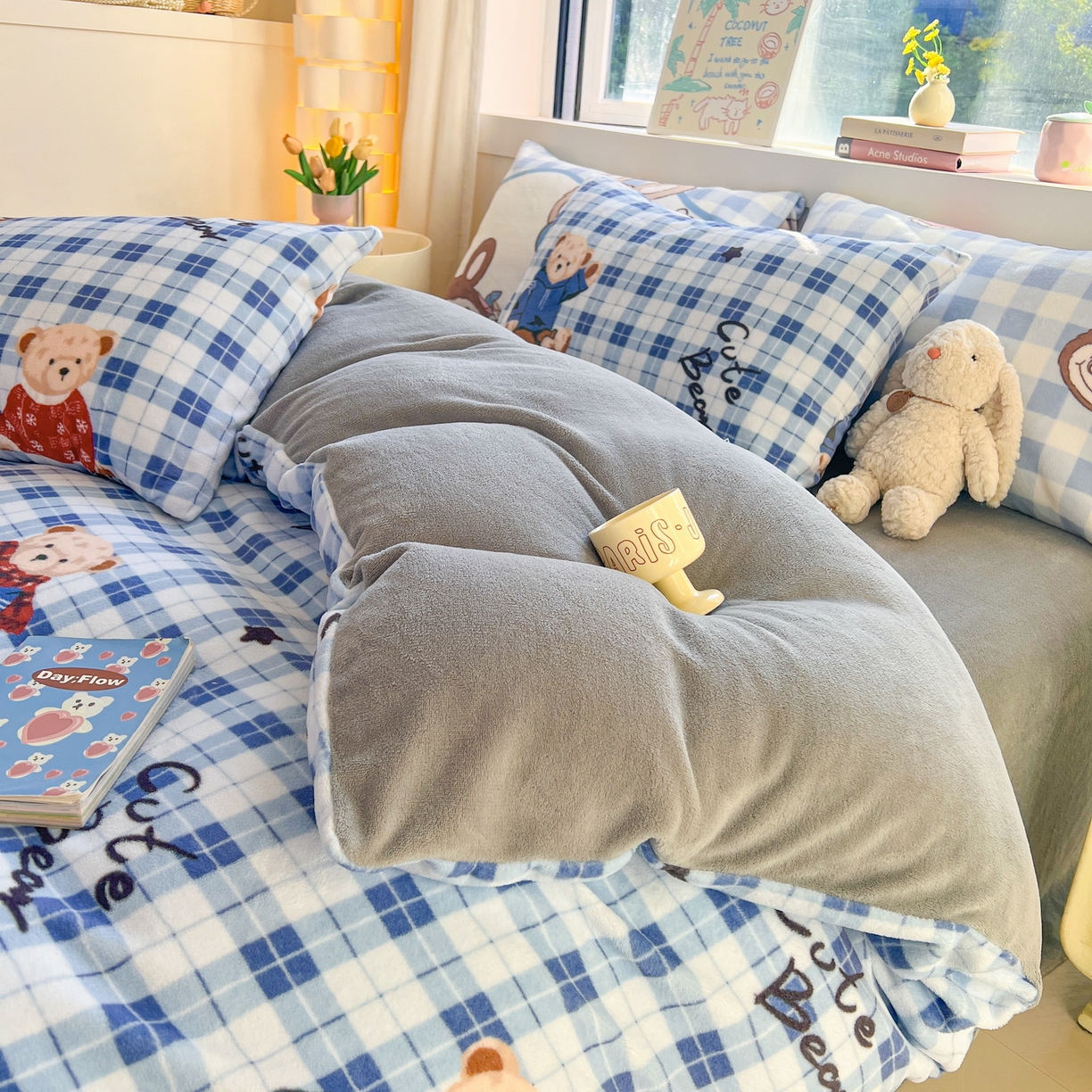 91家纺网 家纺一手货源 找家纺 LIFE.丽芙 2025秋冬新款A类牛奶绒加厚保暖单被套 冬日小熊