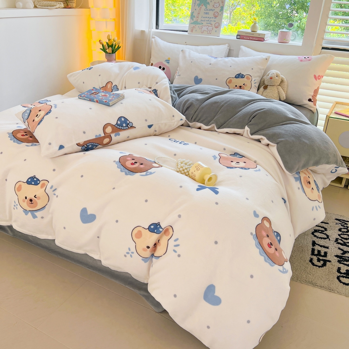 91家纺网 家纺一手货源 找家纺 LIFE.丽芙 2025秋冬新款A类牛奶绒加厚保暖单被套 动感小熊