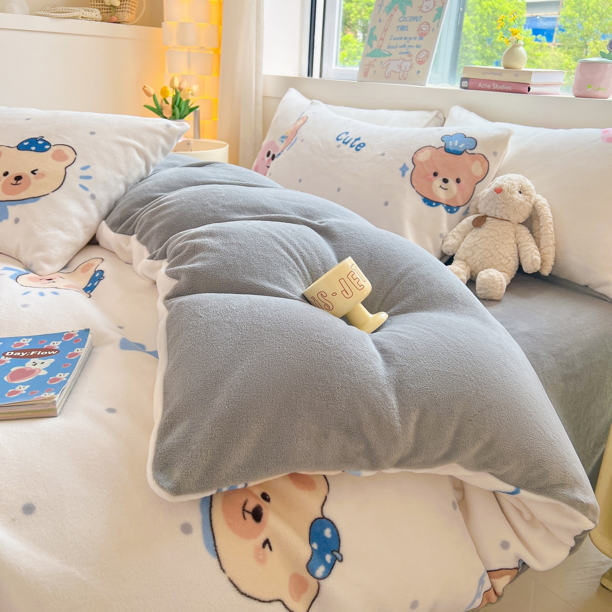 91家纺网 家纺一手货源 找家纺 LIFE.丽芙 2025秋冬新款A类牛奶绒加厚保暖单被套 动感小熊