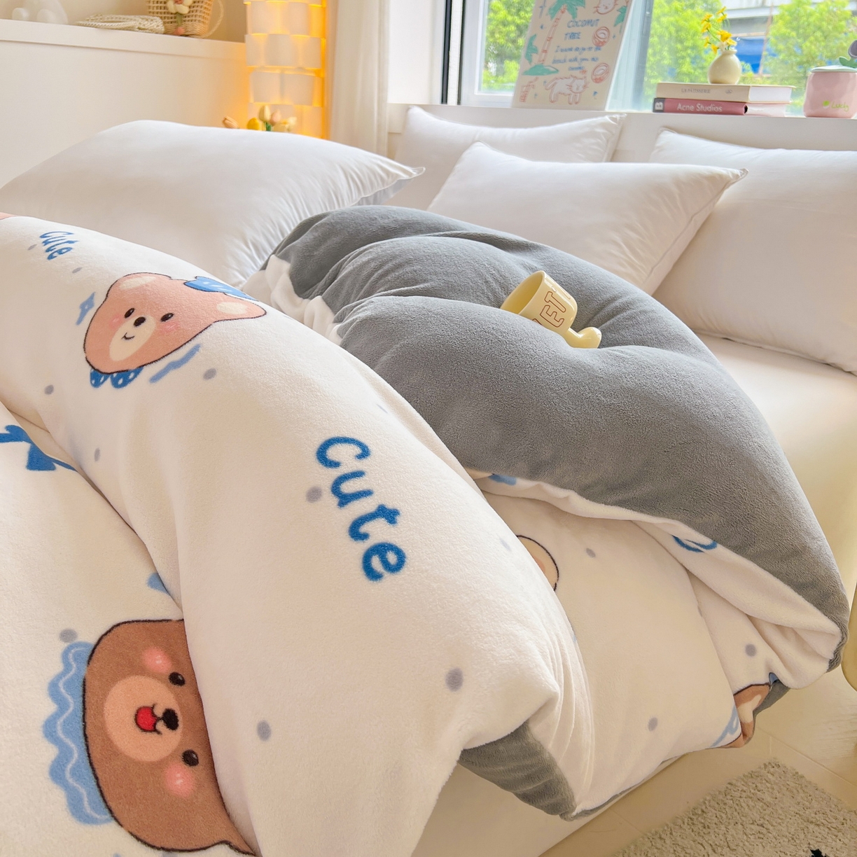 91家纺网 家纺一手货源 找家纺 LIFE.丽芙 2025秋冬新款A类牛奶绒加厚保暖单被套 动感小熊