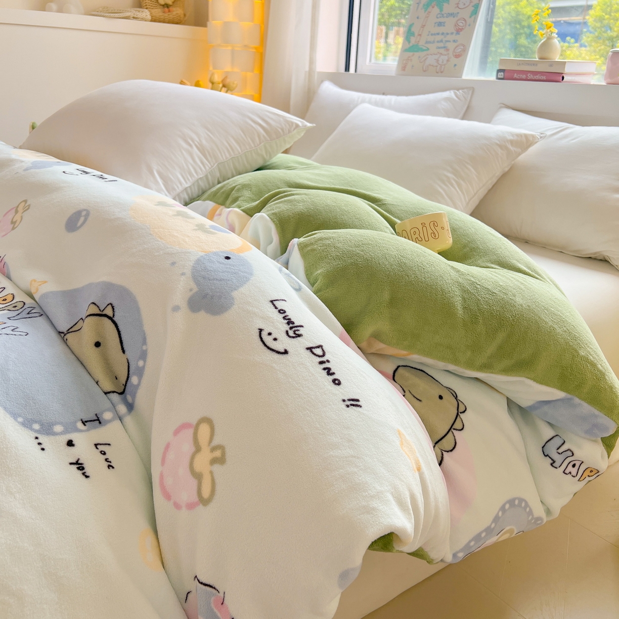 91家纺网 家纺一手货源 找家纺 LIFE.丽芙 2025秋冬新款A类牛奶绒加厚保暖单被套 恐龙宝宝