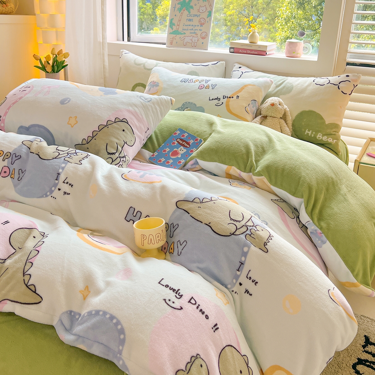 91家纺网 家纺一手货源 找家纺 LIFE.丽芙 2025秋冬新款A类牛奶绒加厚保暖单被套 恐龙宝宝