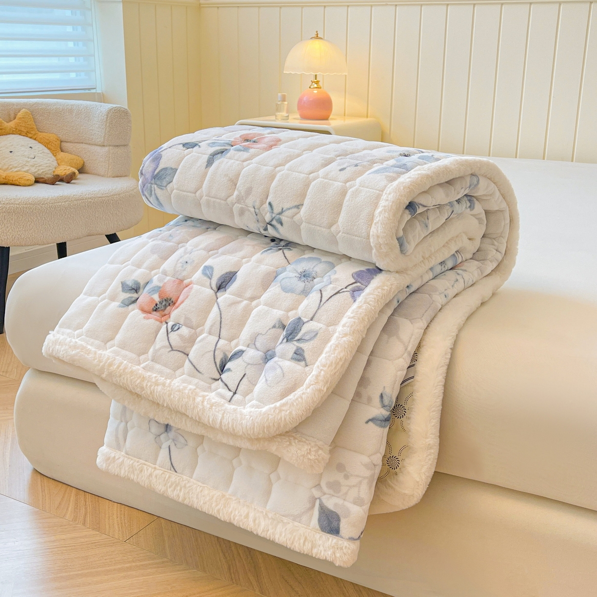 91家纺网 家纺一手货源 找家纺 LIFE.丽芙 2025秋冬新款牛奶绒加厚夹棉床垫床护垫单件印花卡通小清新床褥床垫子三件套 司藤