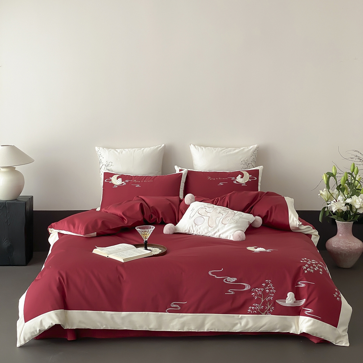 MIU缪家居 2025新款100支全棉亲肤四件套-喜乐兔 喜乐兔-红