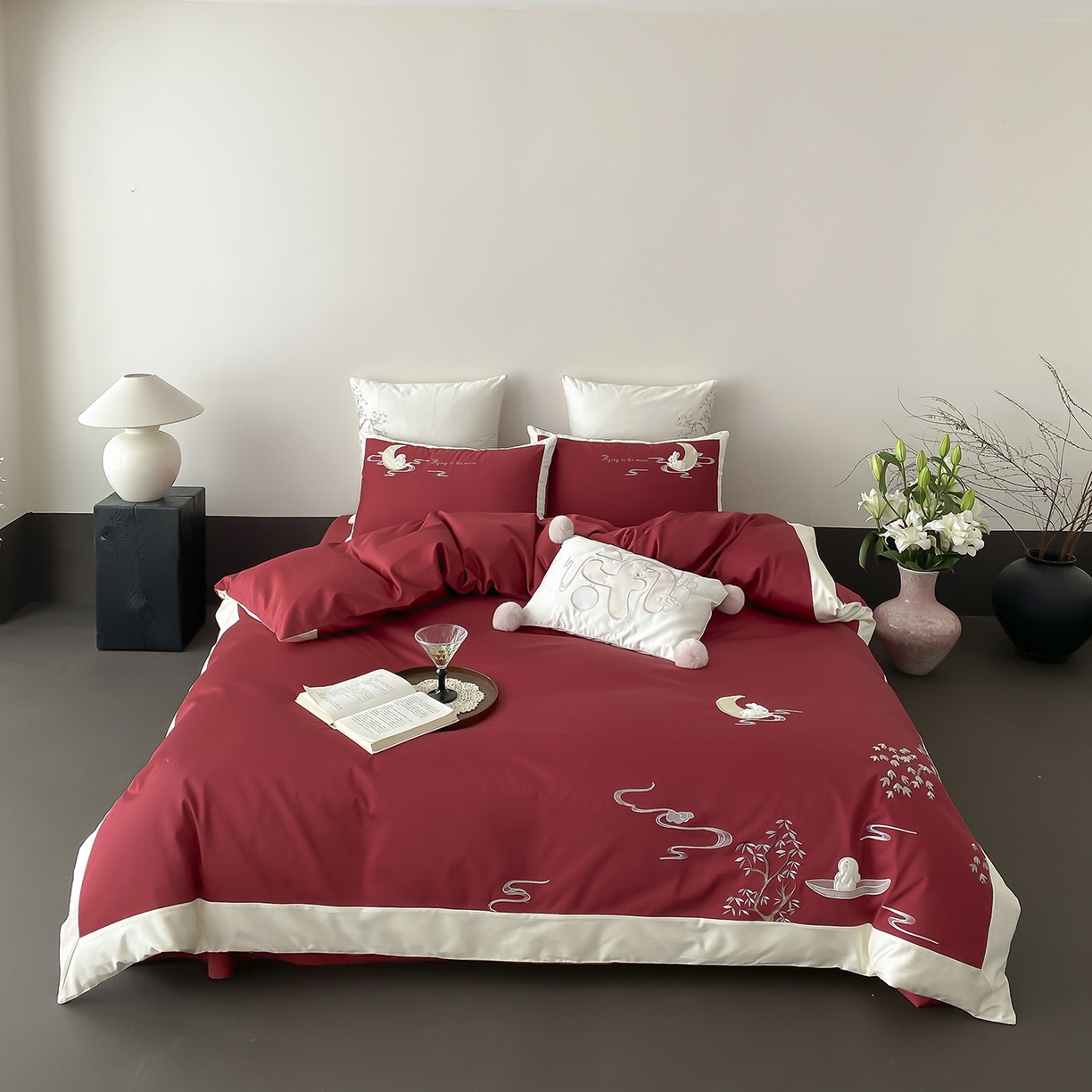 91家纺网 家纺一手货源 找家纺 MIU缪家居 2025新款100支全棉亲肤四件套-喜乐兔 喜乐兔-红