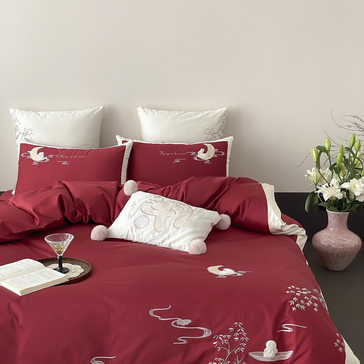 91家纺网 家纺一手货源 找家纺 MIU缪家居 2025新款100支全棉亲肤四件套-喜乐兔 喜乐兔-红