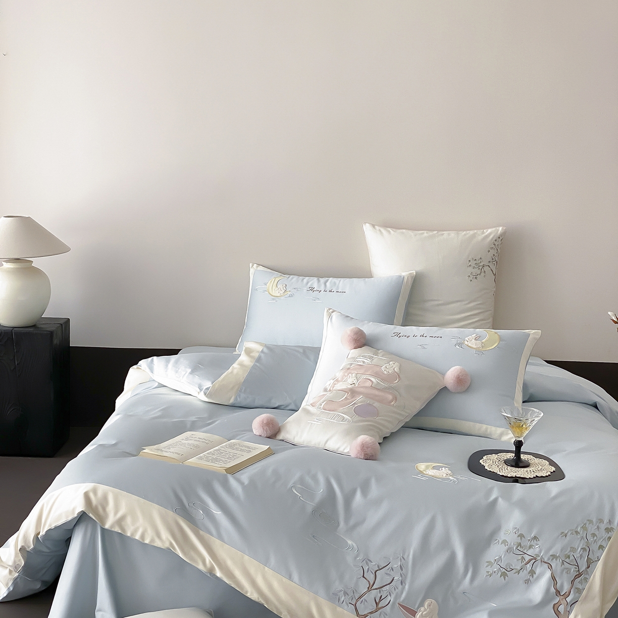 91家纺网 家纺一手货源 找家纺 MIU缪家居 2025新款100支全棉亲肤四件套-喜乐兔 喜乐兔-蓝