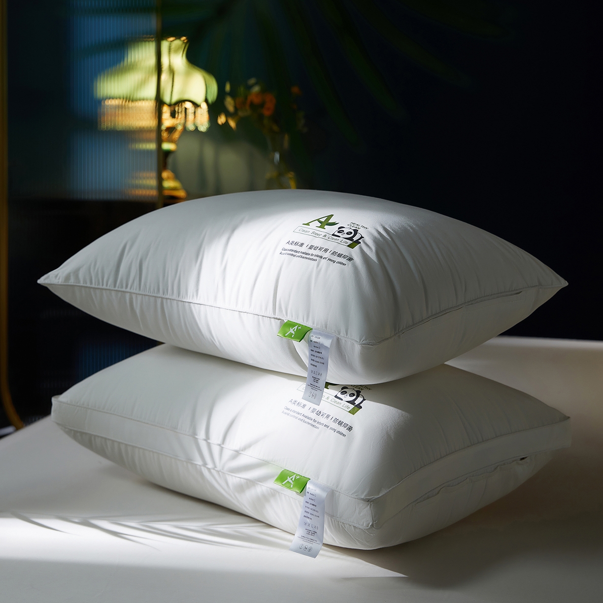 91家纺网 家纺一手货源 找家纺 （总）鼎晟纺 2025新款卡通全棉羽丝绒软萌熊猫烫画枕头学生纯棉枕芯护颈椎助家用枕头枕芯-风格三