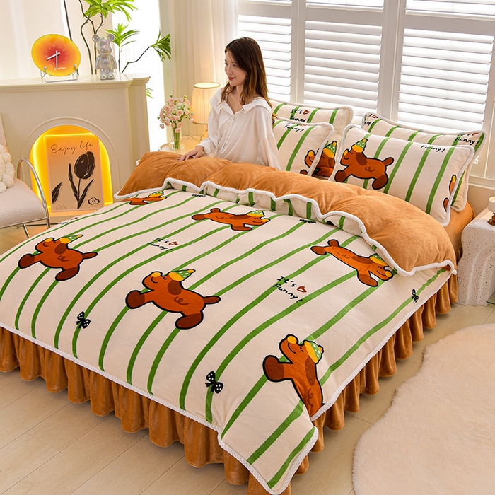 91家纺网 家纺一手货源 找家纺 (总)赛丽雅 2025新款牛奶绒床裙四件套8-9斤法莱绒直播爆款日产2万套