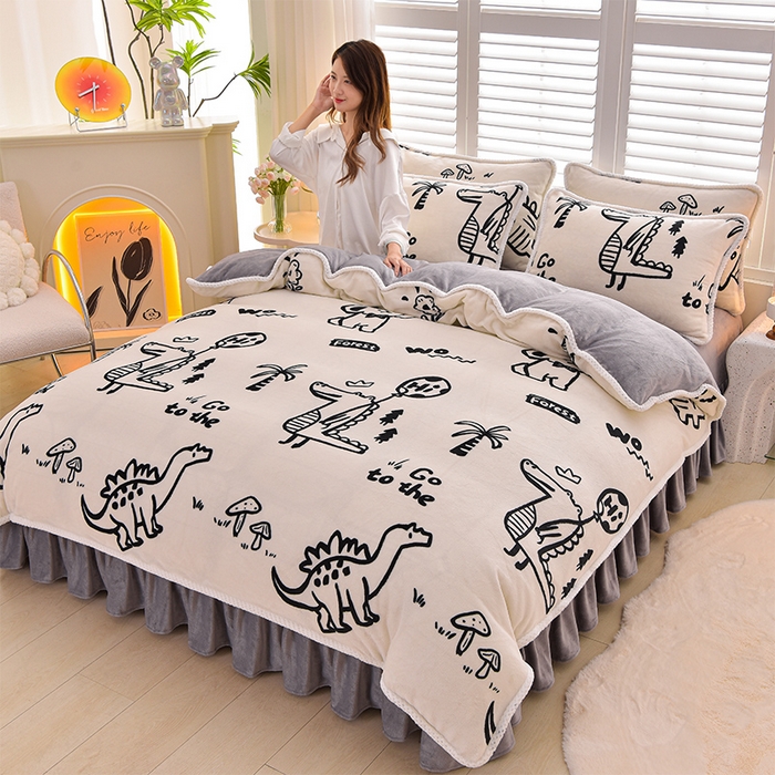 91家纺网 家纺一手货源 找家纺 (总)赛丽雅 2025新款牛奶绒床裙四件套8-9斤法莱绒直播爆款日产2万套