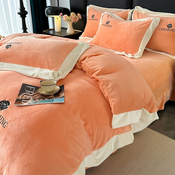 91家纺网 家纺一手货源 找家纺 （总）畅畅家纺 2025新款冬季加厚牛奶绒刺绣加绒保暖四件套-山茶花系列