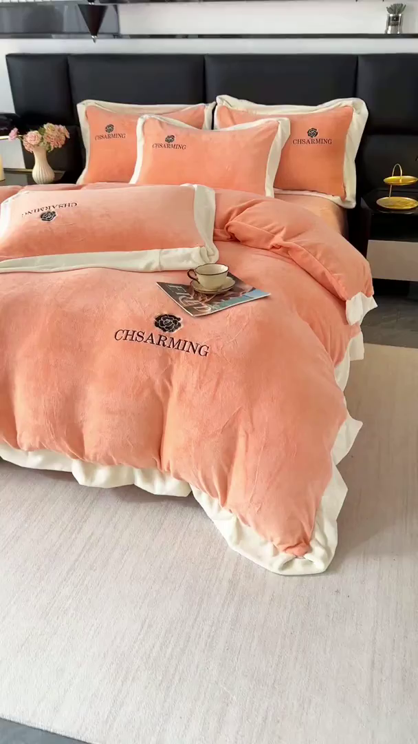 91家纺网 家纺一手货源 找家纺 （总）畅畅家纺 2025新款冬季加厚牛奶绒刺绣加绒保暖四件套-山茶花系列