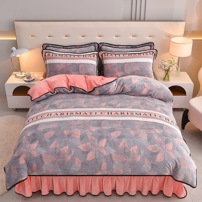 91家纺网 家纺一手货源 找家纺 赛丽雅 2025新款牛奶绒床裙四件套8-9斤法莱绒直播爆款日产2万套 倾心