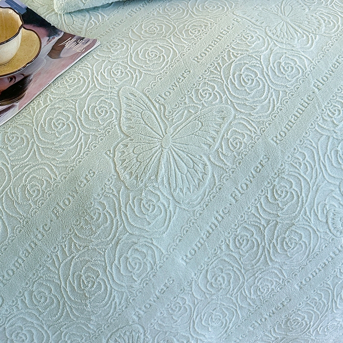 91家纺网 家纺一手货源 找家纺 畅畅家纺 2025新款高克重织带款冬季保暖牛奶绒雕花床单四件套 蝴蝶-浅绿