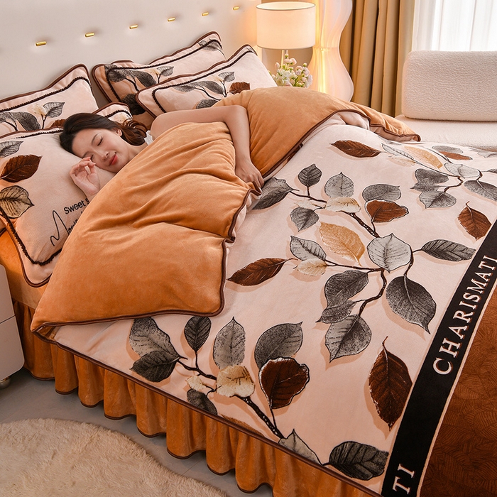 91家纺网 家纺一手货源 找家纺 赛丽雅 2025新款牛奶绒床裙四件套8-9斤法莱绒直播爆款日产2万套 叶韵悠然