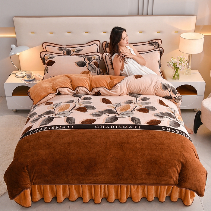 91家纺网 家纺一手货源 找家纺 赛丽雅 2025新款牛奶绒床裙四件套8-9斤法莱绒直播爆款日产2万套 叶韵悠然