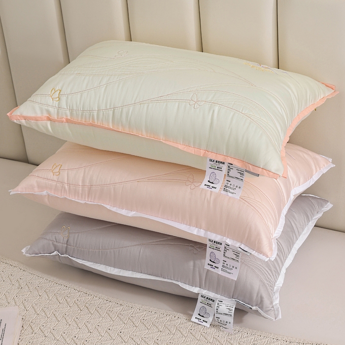 91家纺网 家纺一手货源 找家纺 锦鲤枕芯 2025新款A类母婴级蚕丝蛋白多倍养肤枕芯酒店护颈抗菌防螨枕头 米色 600g【低枕】