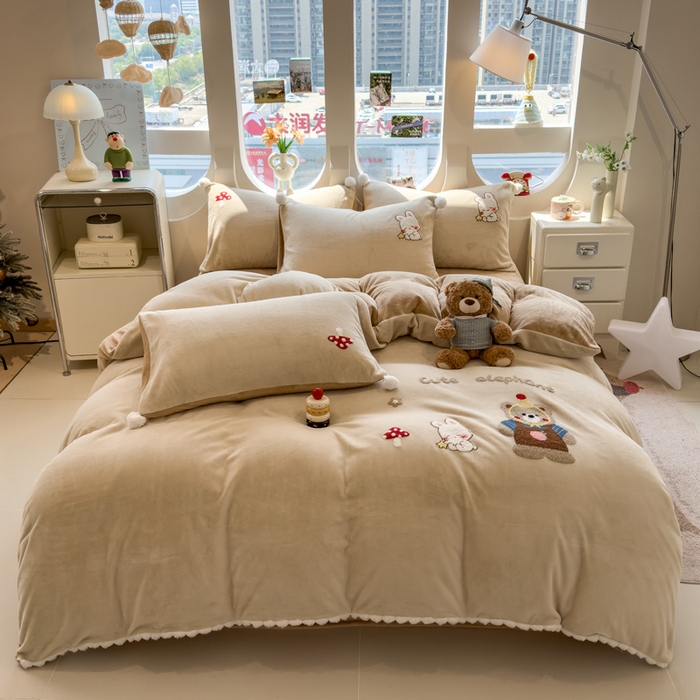 91家纺网 家纺一手货源 找家纺 （总）席世家 2025新款230g全工艺牛奶绒毛球毛巾绣四件套