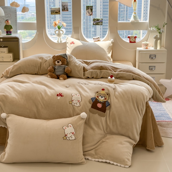 91家纺网 家纺一手货源 找家纺 （总）席世家 2025新款230g全工艺牛奶绒毛球毛巾绣四件套