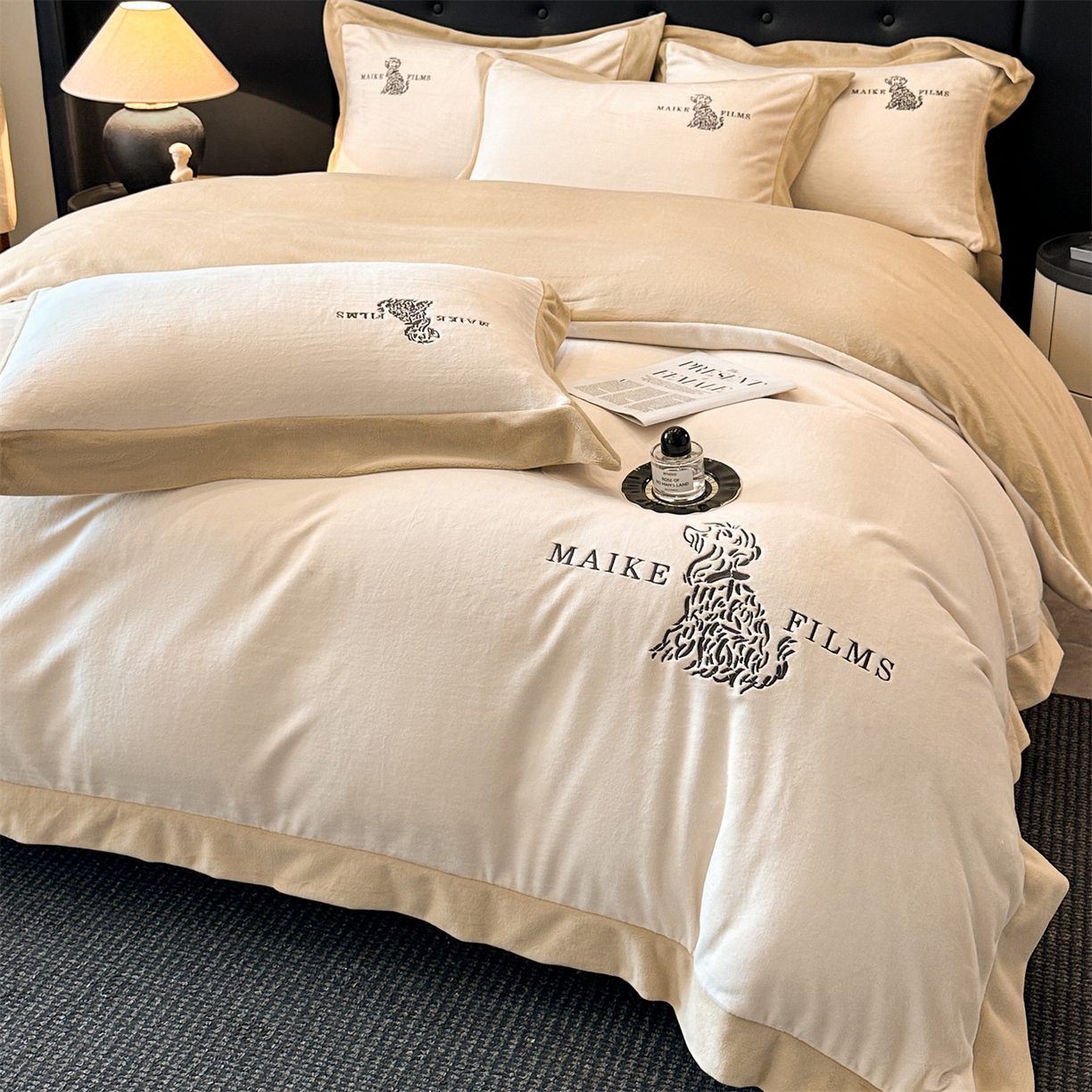 91家纺网 家纺一手货源 找家纺 （总）笙意家纺 2025新款A类牛奶绒加厚卡通刺绣四件套-旺仔