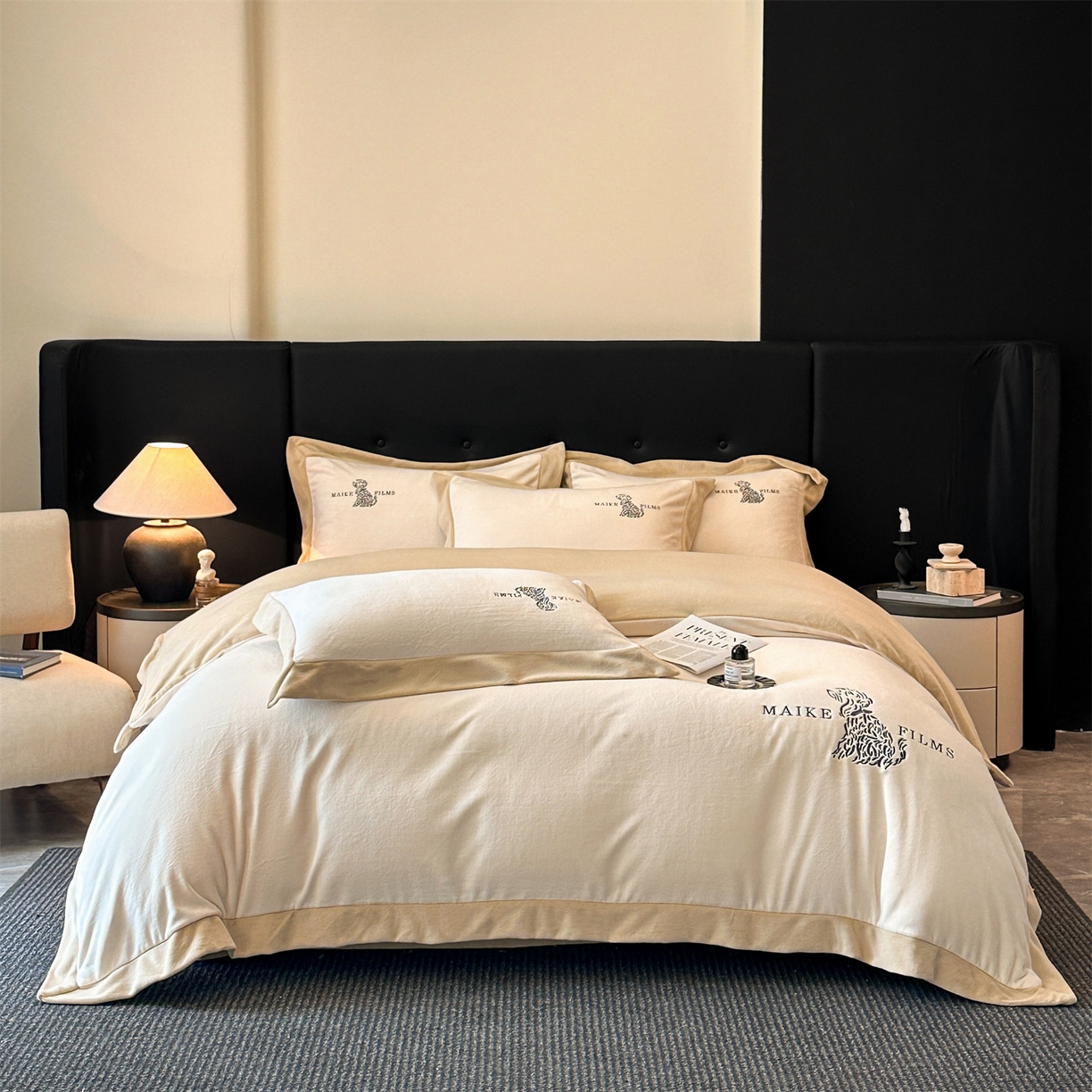 91家纺网 家纺一手货源 找家纺 （总）笙意家纺 2025新款A类牛奶绒加厚卡通刺绣四件套-旺仔