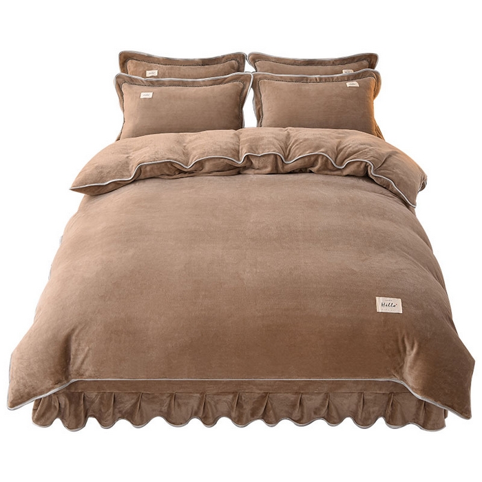 91家纺网 家纺一手货源 找家纺 （总）董成龙2025新款床裙款230克A类全消光婴儿级纯色牛奶绒四件套