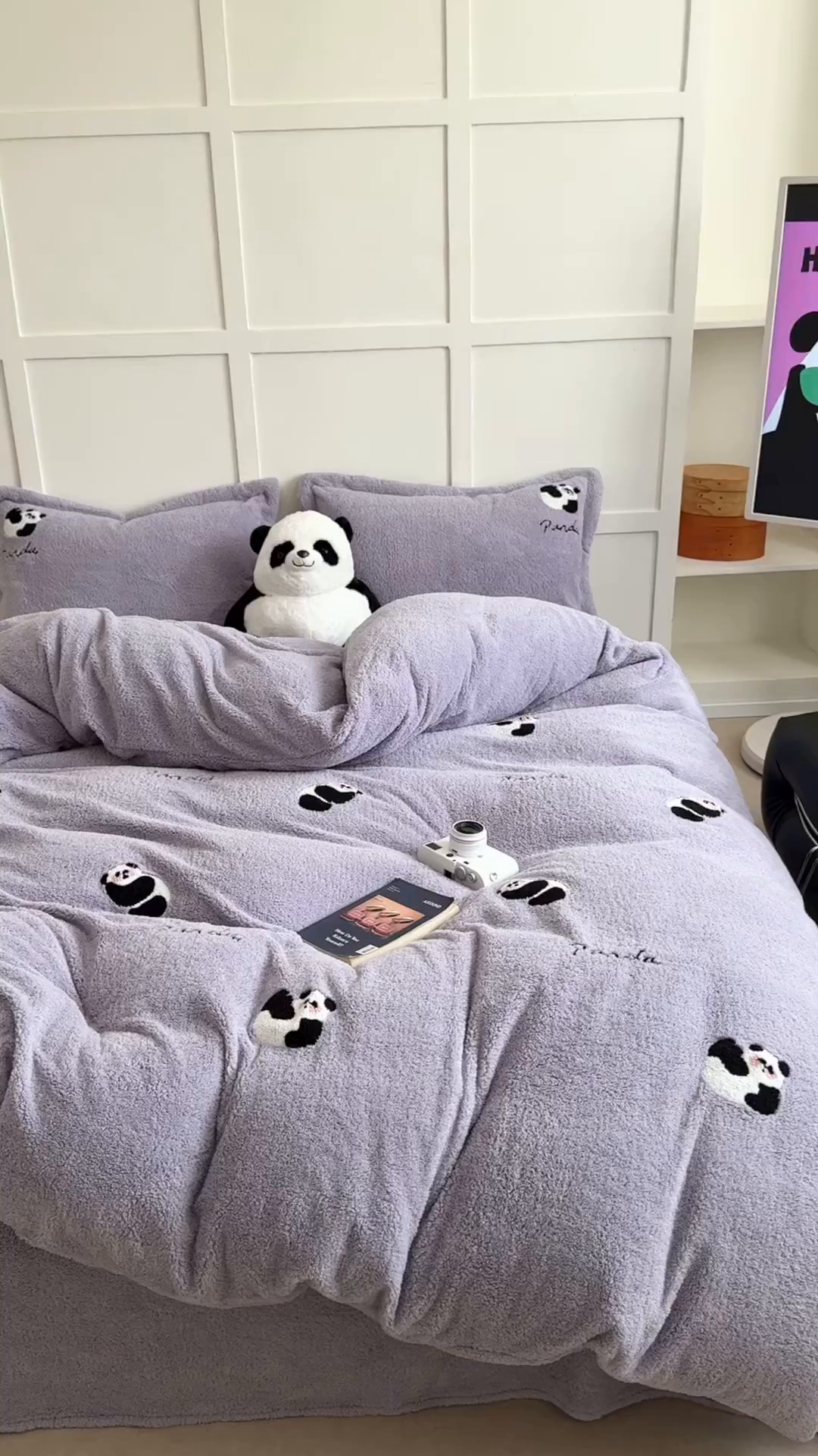 91家纺网 家纺一手货源 找家纺 萝莉家纺 2025新款加厚泰迪绒毛巾绣四件套 熊猫紫