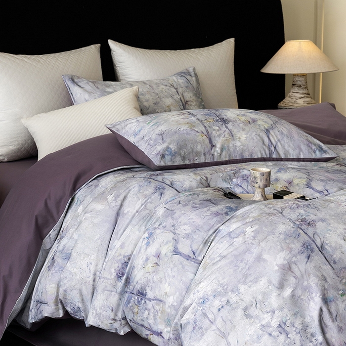 91家纺网 家纺一手货源 找家纺 立奥被业 2025新款全棉高密磨毛数码印花四件套（控价199）丛林紫