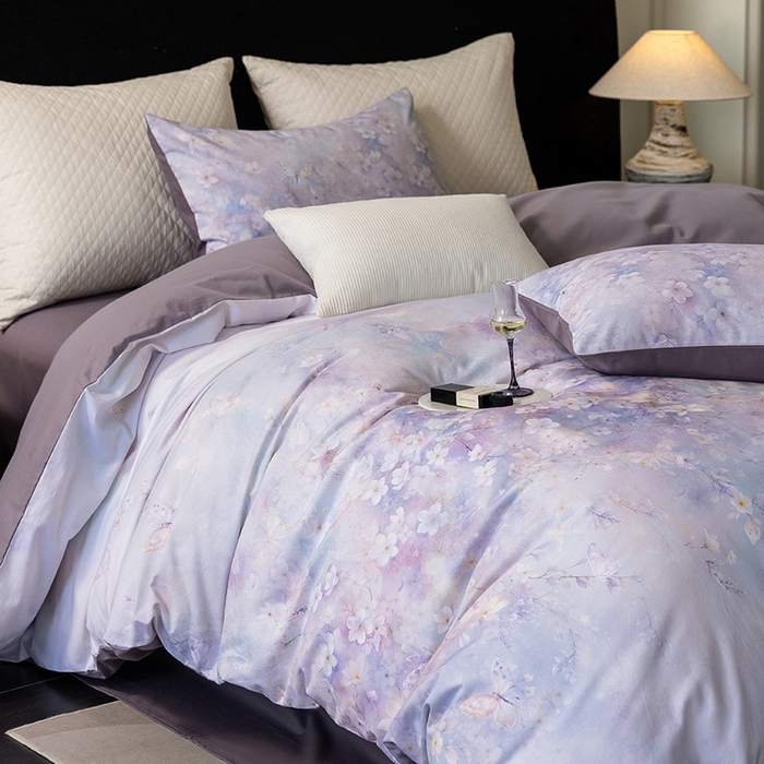 91家纺网 家纺一手货源 找家纺 立奥被业 2025新款全棉高密磨毛数码印花四件套（控价199）莫里斯紫