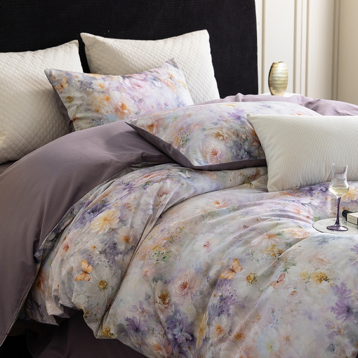 91家纺网 家纺一手货源 找家纺 立奥被业 2025新款全棉高密磨毛数码印花四件套（控价199）秋华紫