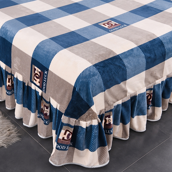 91家纺网 家纺一手货源 找家纺 赛丽雅 2025新款牛奶绒床裙四件套8-9斤法莱绒直播爆款日产2万套 蓝大格