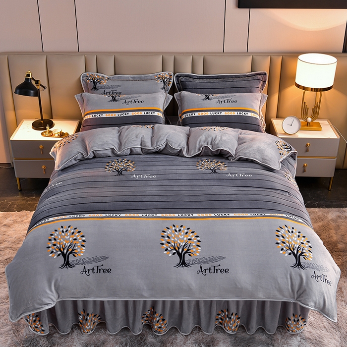 91家纺网 家纺一手货源 找家纺 赛丽雅 2025新款牛奶绒床裙四件套8-9斤法莱绒直播爆款日产2万套 摇钱树