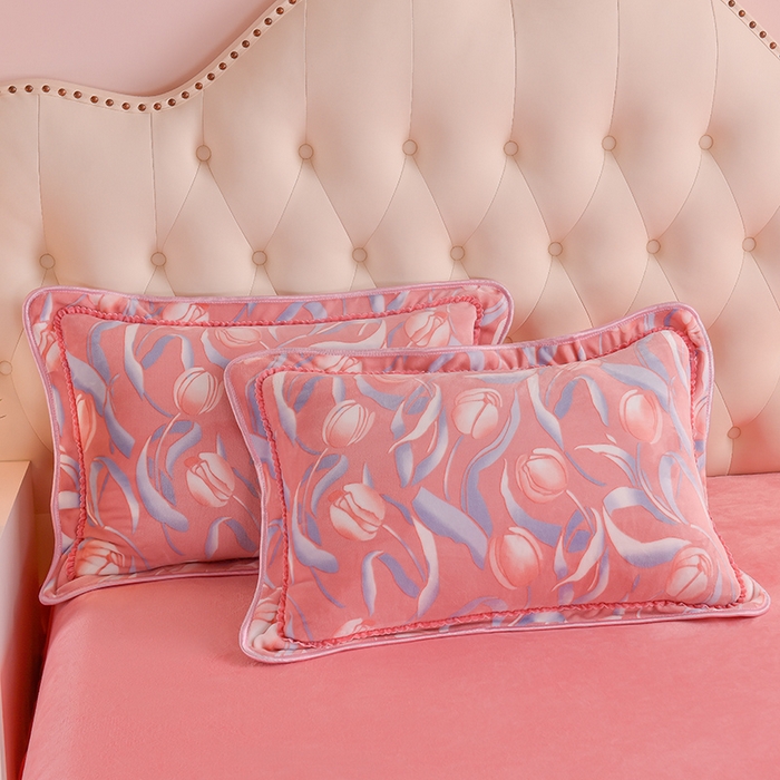 91家纺网 家纺一手货源 找家纺 赛丽雅 2025新款牛奶绒床裙四件套8-9斤法莱绒直播爆款日产2万套 郁金香 