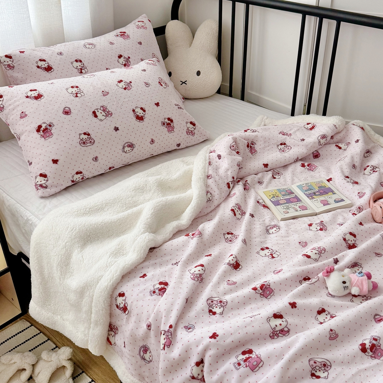 91家纺网 家纺一手货源 找家纺 大元 2025新款ins加厚小清新牛奶绒羊羔绒毛毯午睡毯沙发盖毯 超甜小猫咪