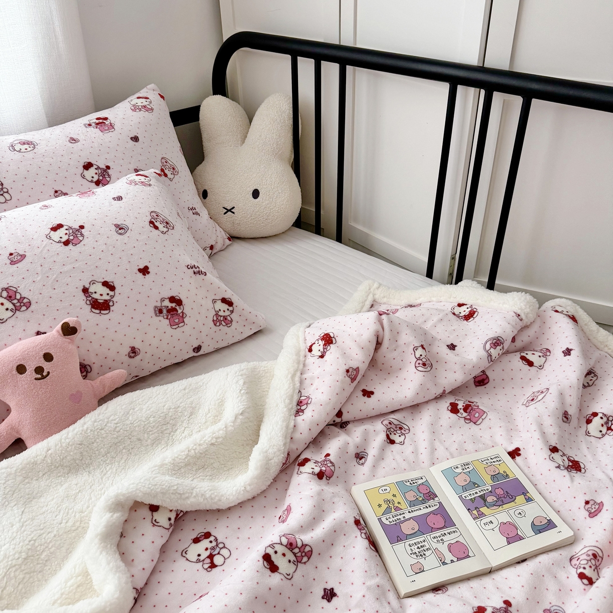 91家纺网 家纺一手货源 找家纺 大元 2025新款ins加厚小清新牛奶绒羊羔绒毛毯午睡毯沙发盖毯 超甜小猫咪