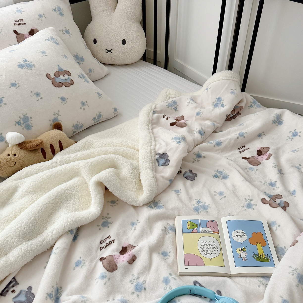 91家纺网 家纺一手货源 找家纺 大元 2025新款ins加厚小清新牛奶绒羊羔绒毛毯午睡毯沙发盖毯 狗狗乐园