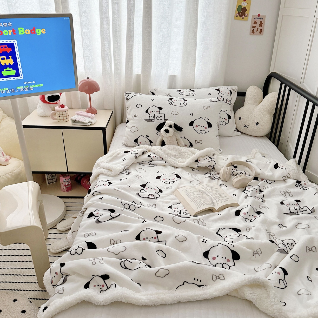 91家纺网 家纺一手货源 找家纺 大元 2025新款ins加厚小清新牛奶绒羊羔绒毛毯午睡毯沙发盖毯 狗狗时代