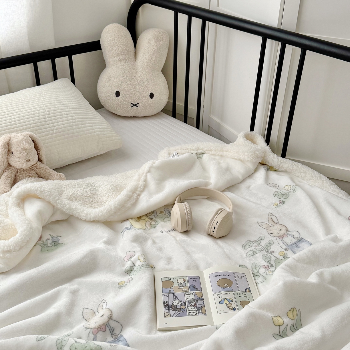 91家纺网 家纺一手货源 找家纺 大元 2025新款ins加厚小清新牛奶绒羊羔绒毛毯午睡毯沙发盖毯 花丛兔