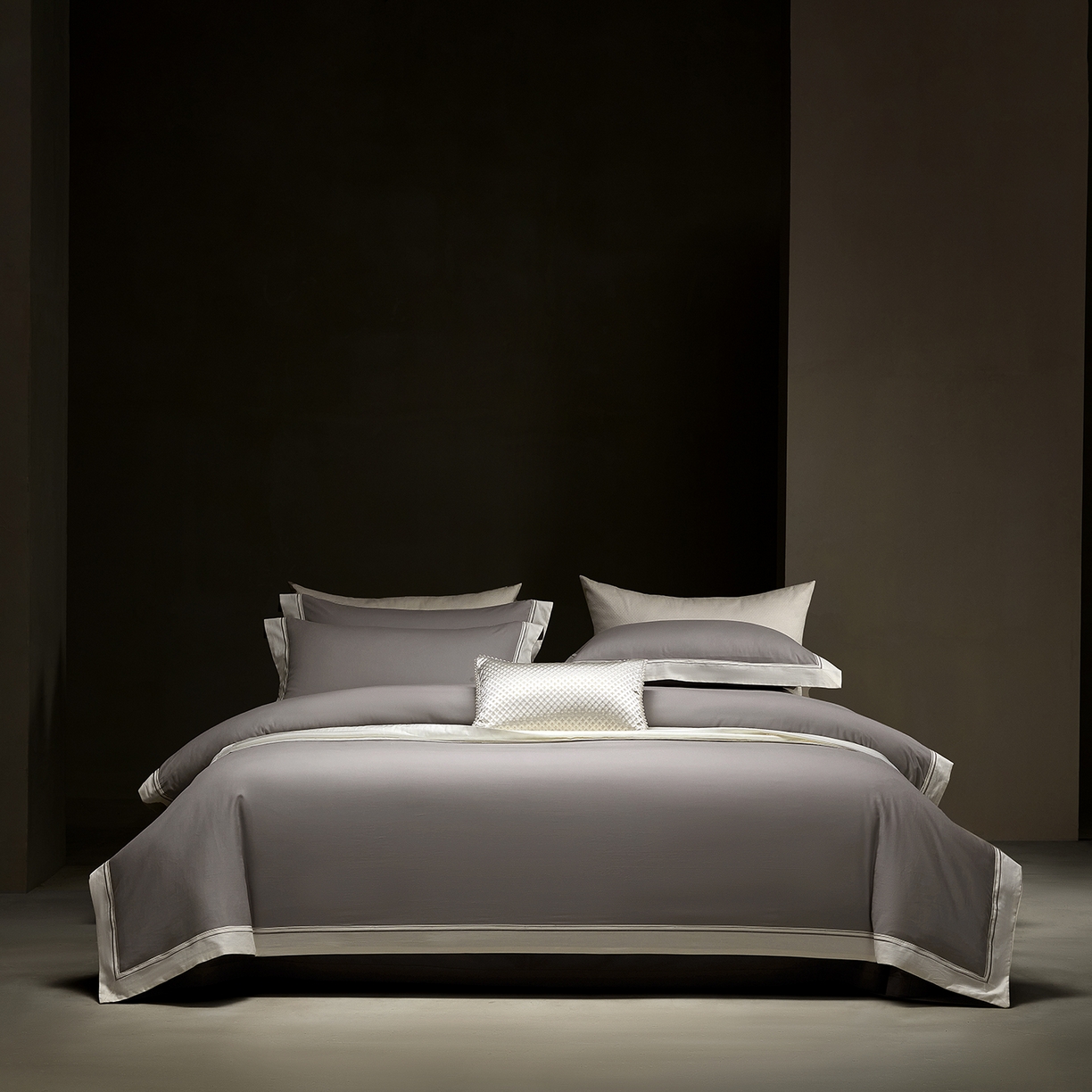 佳汐蓝家纺 2025新款100支全棉色织提花臻棉绣花四件套-利雅系列 利雅-白木灰